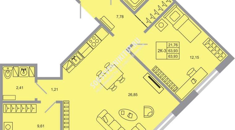 Объявление 2-к квартира, 63.93м2, 2/17 эт
