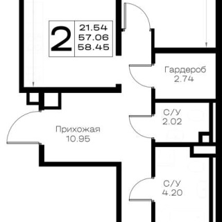 Объявление 2-к квартира, 58.45м2, 1/8 эт