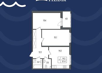 Объявление 2-к квартира, 61.1&nbsp;м&sup2;, 9/11 эт.
