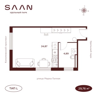 Объявление Студия, 29.76м2, 9/23 эт