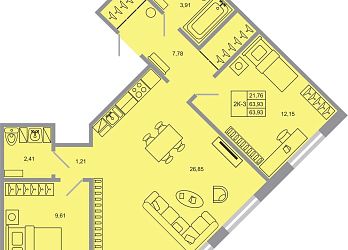 Объявление 2-к квартира, 63.93&nbsp;м&sup2;, 2/17 эт.