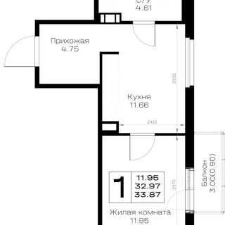 Объявление 1-к квартира, 33.87м2, 4/8 эт