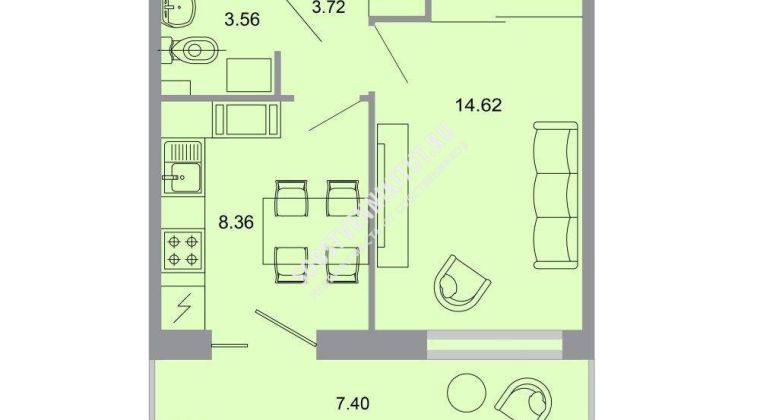 Объявление 1-к квартира, 33.1м2, 3/15 эт