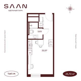 Объявление Студия, 25.72м2, 21/23 эт