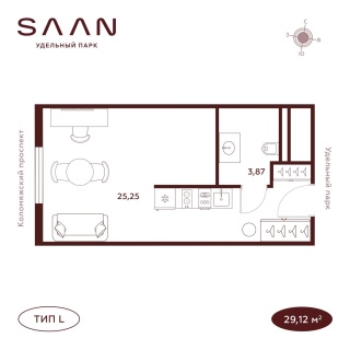 Объявление Студия, 29.12м2, 20/23 эт