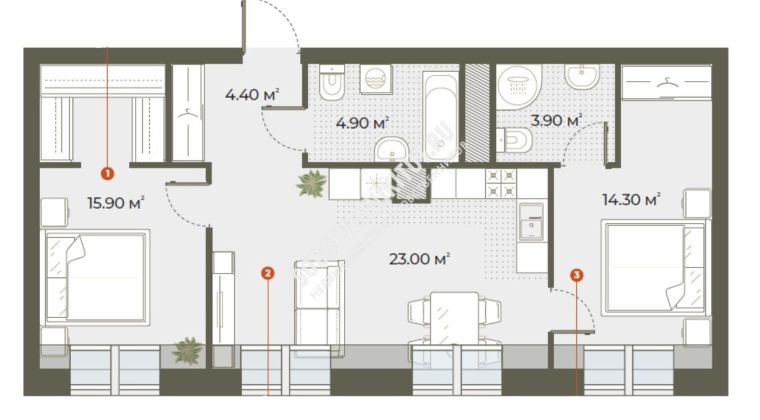 Объявление 2-к квартира, 66.4м2, 6/6 эт