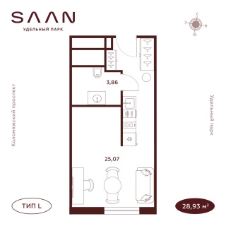 Объявление Студия, 28.93м2, 21/23 эт