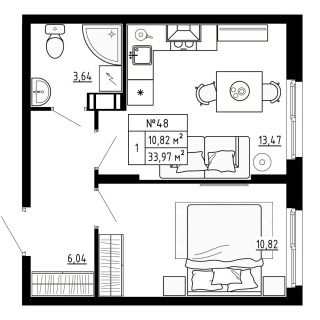 Объявление 1-к квартира, 34м2, 3/4 эт