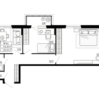 Объявление 2-к квартира, 62.22м2, 2/4 эт
