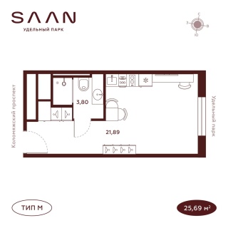 Объявление Студия, 25.69м2, 8/23 эт