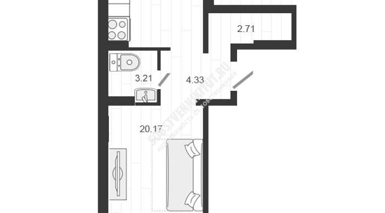 Объявление 1-к квартира, 42.8м2, 4/4 эт