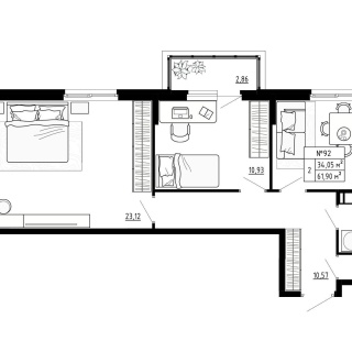 Объявление 2-к квартира, 61.9м2, 3/4 эт