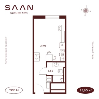 Объявление Студия, 25.6м2, 21/23 эт
