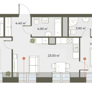 Объявление 2-к квартира, 66.4м2, 6/6 эт