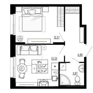 Объявление 1-к квартира, 36.6м2, 1/4 эт