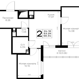 Объявление 2-к квартира, 57.34м2, 8/8 эт