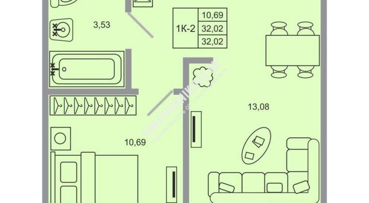 Объявление 1-к квартира, 32.02м2, 1/20 эт