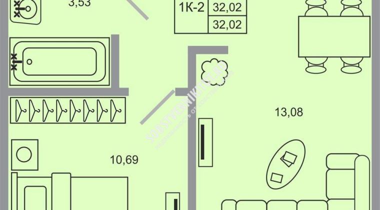 Объявление 1-к квартира, 32.02м2, 1/20 эт
