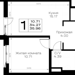 Объявление 1-к квартира, 35.96м2, 1/8 эт