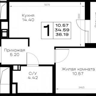 Объявление 1-к квартира, 36.19м2, 2/8 эт