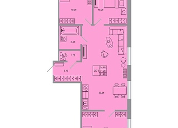 Объявление 3-к квартира, 71.28&nbsp;м&sup2;, 4/20 эт.