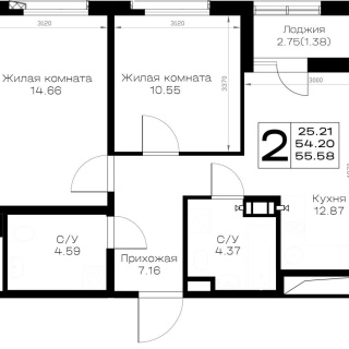 Объявление 2-к квартира, 55.62м2, 4/8 эт