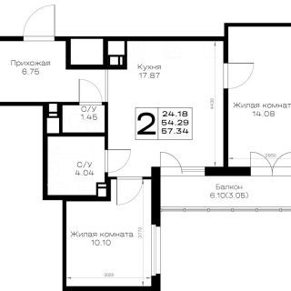 Объявление 2-к квартира, 57.34м2, 2/8 эт