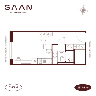 Объявление Студия, 23.94м2, 20/23 эт