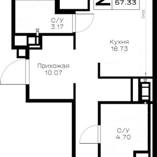 Объявление 2-к квартира, 57.33м2, 2/8 эт
