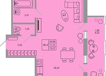 Объявление 3-к квартира, 73.27&nbsp;м&sup2;, 11/20 эт.