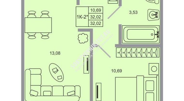 Объявление 1-к квартира, 32.02м2, 1/20 эт