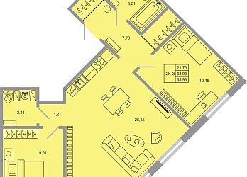 Объявление 2-к квартира, 63.93&nbsp;м&sup2;, 2/17 эт.