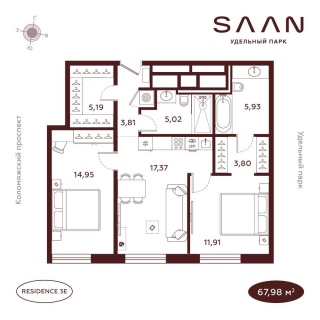 Объявление 2-к квартира, 67.98м2, 23/23 эт