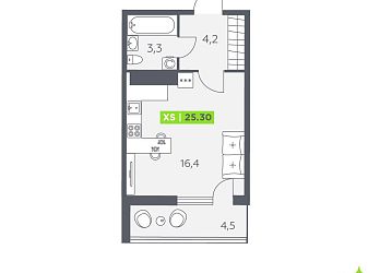 Объявление Студия, 25.3&nbsp;м&sup2;, 9/11 эт.