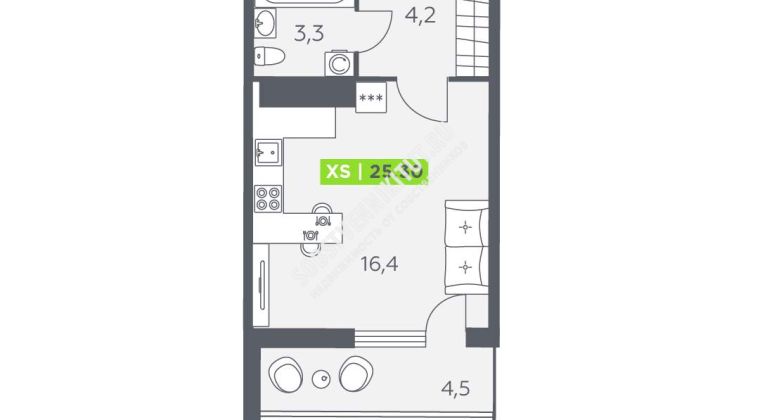 Объявление Студия, 25.3м2, 9/11 эт