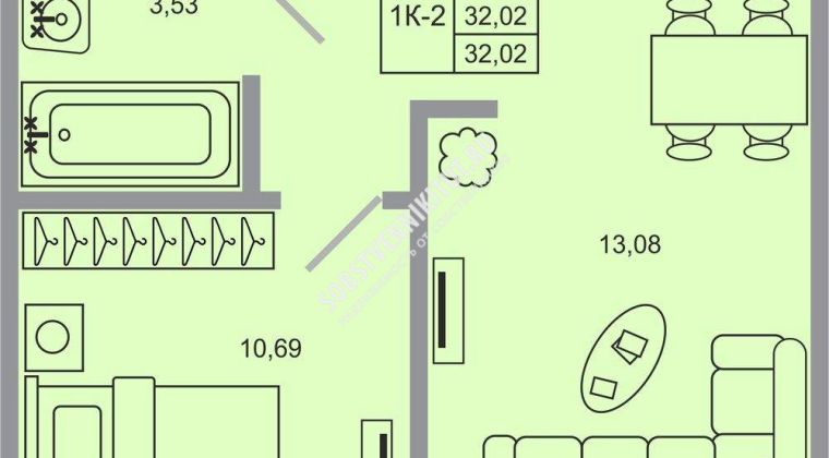 Объявление 1-к квартира, 32.02м2, 1/20 эт