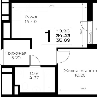 Объявление 1-к квартира, 35.69м2, 1/8 эт