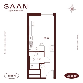 Объявление Студия, 25.68м2, 20/23 эт