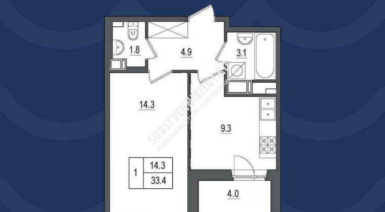 Объявление 1-к квартира, 33.4м2, 8/11 эт