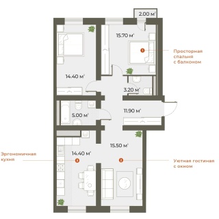 Объявление 2-к квартира, 80.1м2, 5/6 эт