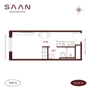 Объявление Студия, 21.57м2, 21/23 эт