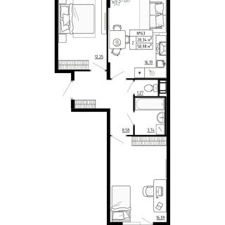 Объявление 2-к квартира, 58.98м2, 4/4 эт