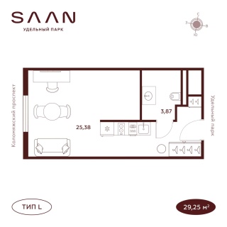 Объявление Студия, 29.25м2, 9/23 эт