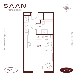 Объявление Студия, 29.76м2, 8/23 эт