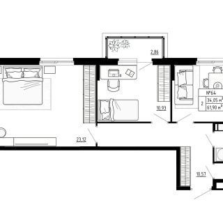 Объявление 2-к квартира, 61.9м2, 4/4 эт