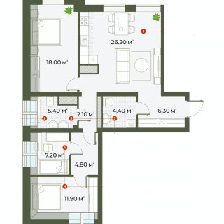 Объявление 2-к квартира, 87.9м2, 6/6 эт