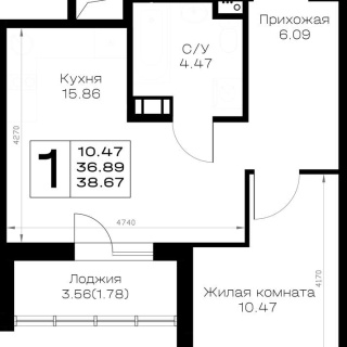Объявление 1-к квартира, 38.67м2, 4/8 эт
