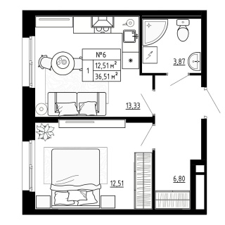Объявление 1-к квартира, 36.6м2, 1/4 эт