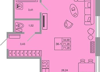 Объявление 3-к квартира, 71.28&nbsp;м&sup2;, 5/20 эт.