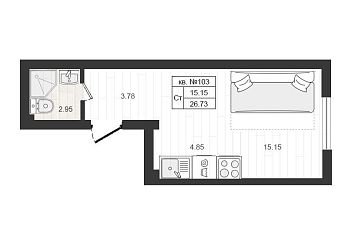 Объявление Студия, 26.9&nbsp;м&sup2;, 1/4 эт.